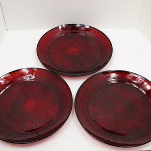 Vintage Crystal D'Arques Durand Ruby Red Plates Set of 3